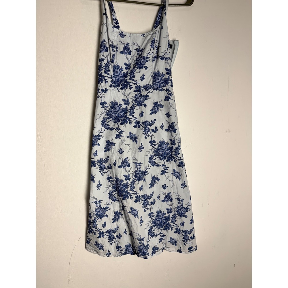 Banana Republic Blue Floral Toile Midi Dress Smocked Back Cotton Size 0